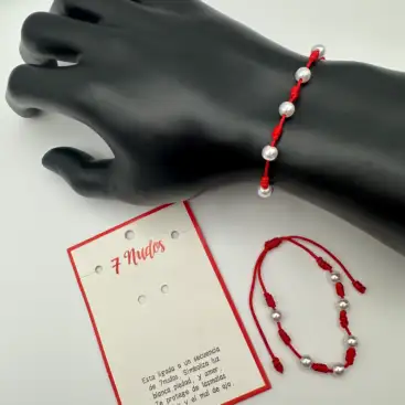 Pulsera Protectora 7 Nudos Con Perlas Separadas
