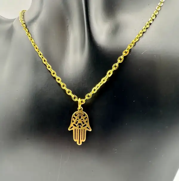 Colgante Mano De Fátima Acero Dorado - Imagen 2