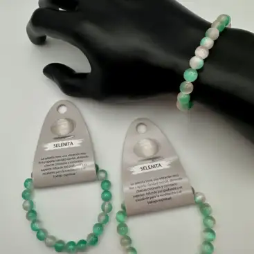 Pulsera Selenita Verde Y Blanca 8mm