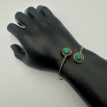 Pulsera Brazalete Turquesa Acero Dorado