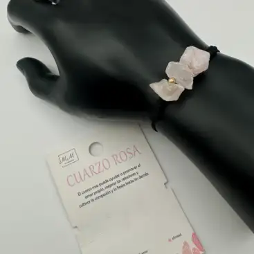 Pulsera Mineral Cuarzo Rosa Cuerda