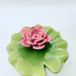 Porta Incienso Flor De Loto Rosa Y Hoja Verde