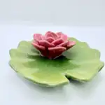 Porta Incienso Flor De Loto Rosa Y Hoja Verde - Imagen 2