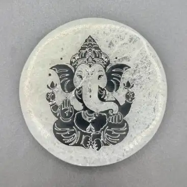 Placa Selenita Ganesha Con Flor