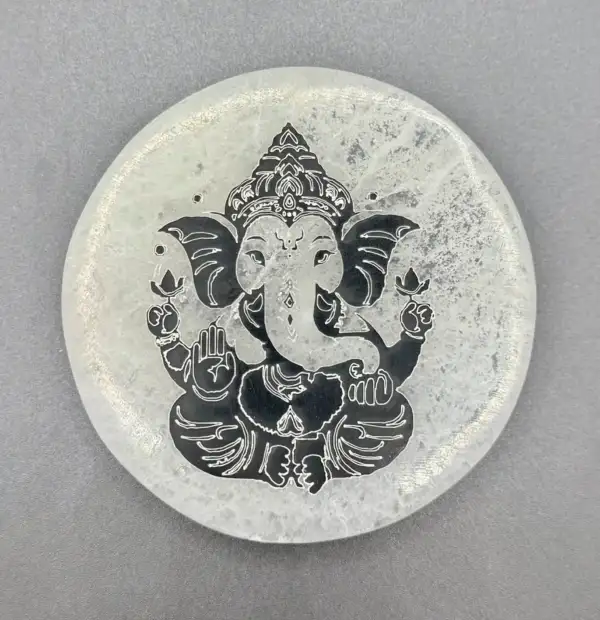 Placa Selenita Ganesha Con Flor