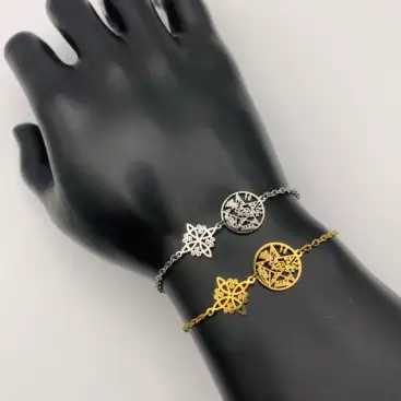 Pulsera De Acero Doble Protección Nudo De Bruja Y Tetragrámaton