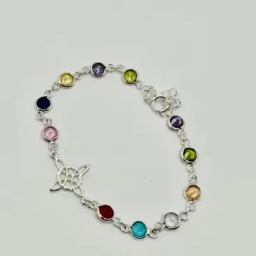 Pulsera Multi Minerales Facetados Con Nudo De Bruja Plata De Ley
