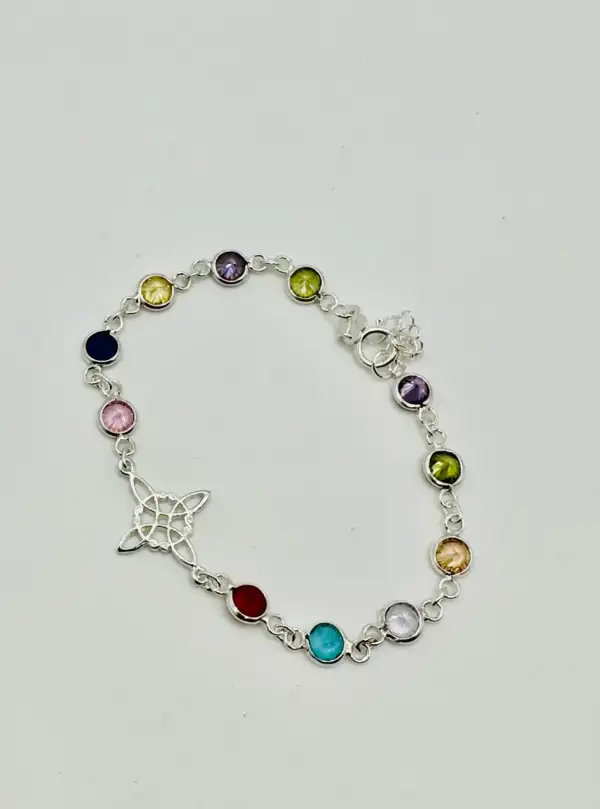 Pulsera Multi Minerales Facetados Con Nudo De Bruja Plata De Ley