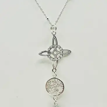 Colgante Nudo De Bruja Tetragramaton Y Onix Plata De Ley