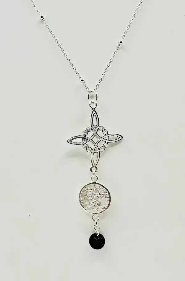 Colgante Nudo De Bruja Tetragramaton Y Onix Plata De Ley