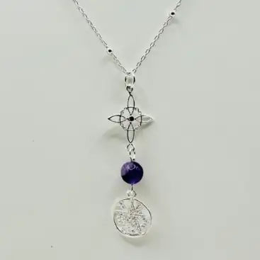 Colgante Nudo De Bruja Tetragramaton Y Amatista Plata De Ley
