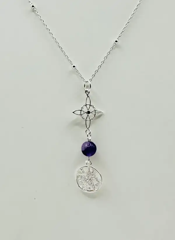 Colgante Nudo De Bruja Tetragramaton Y Amatista Plata De Ley