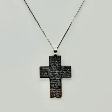 Colgante Cruz Grabada Con Padre Nuestro Plata De Ley