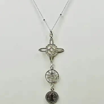 Colgante Nudo De Bruja Tetragramaton Y San Benito Plata De Ley