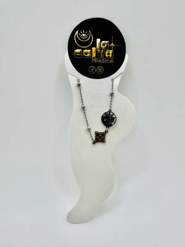 Tobillera Nudo De Bruja Y Tetragramaton Acero Plateado