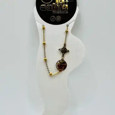 Tobillera Nudo De Bruja Y Tetragramaton Acero Dorado