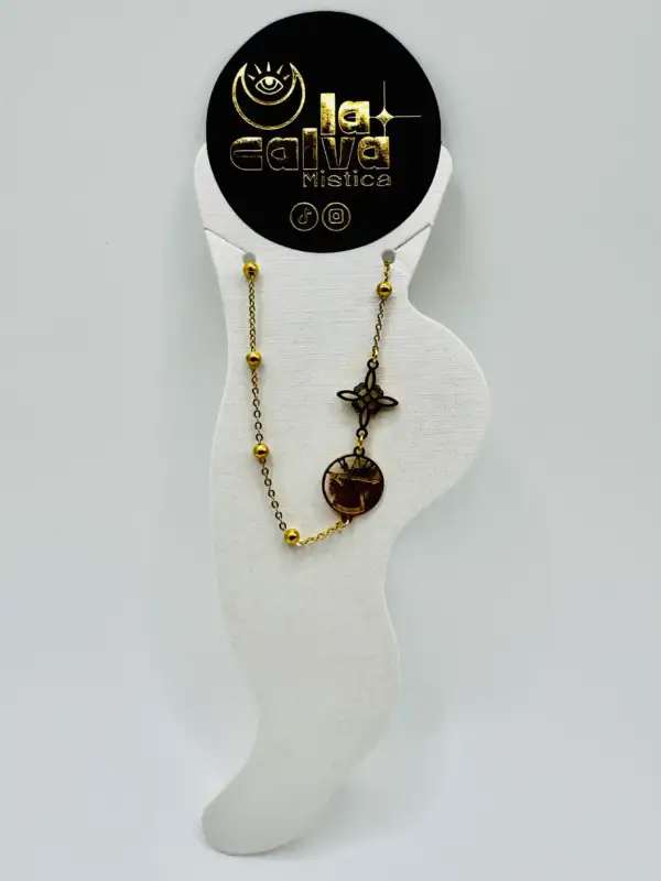 Tobillera Nudo De Bruja Y Tetragramaton Acero Dorado