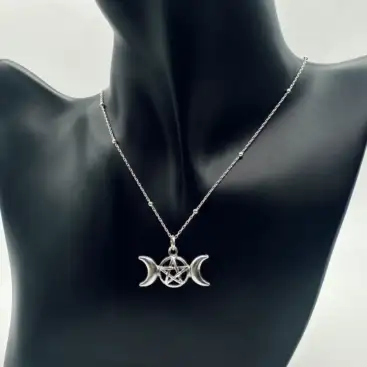 Colgante Triple Luna Pentagrama Plata De Ley