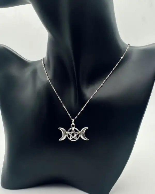 Colgante Triple Luna Pentagrama Plata De Ley