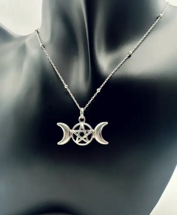 Colgante Triple Luna Pentagrama Plata De Ley - Imagen 2