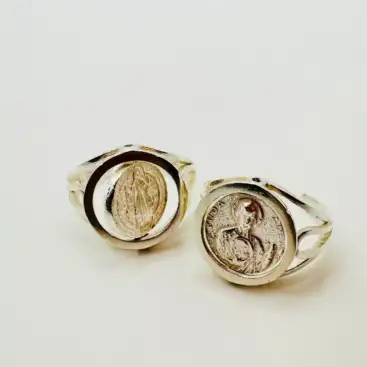 Anillo Doble Proteccion Giratorio San Benito Y San Judas Tadeo Plata de Ley