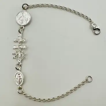 Pulsera Triple Proteccion San Judas Tadeo, Cruz De Caravaca Y La Milagrosa