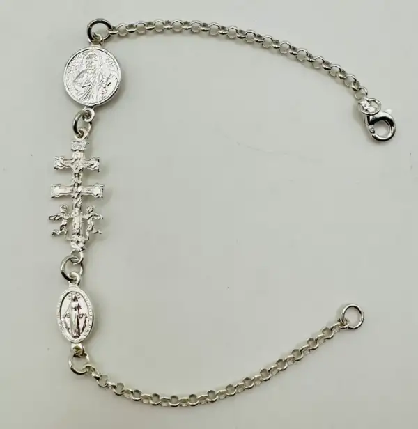Pulsera Triple Proteccion San Judas Tadeo, Cruz De Caravaca Y La Milagrosa