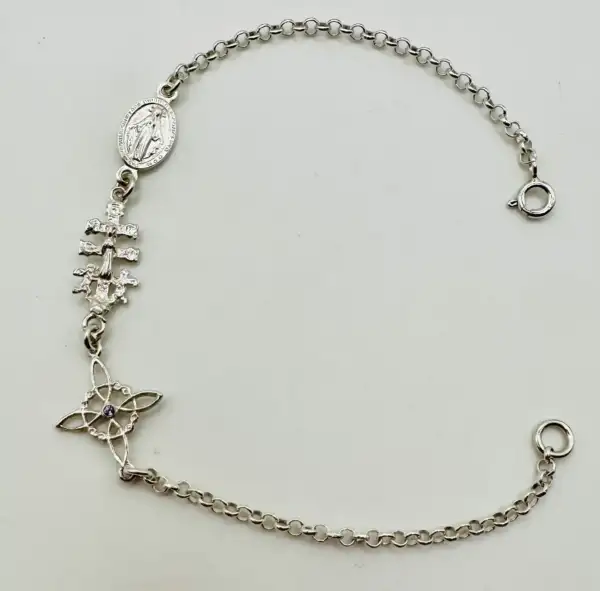 Pulsera Triple Proteccion La Milagrosa, Cruz De Caravaca Y Nudo De Bruja
