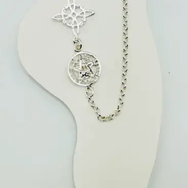 Tobillera Doble Proteccion Nudo De Bruja Y Tetragramaton Plata De Ley