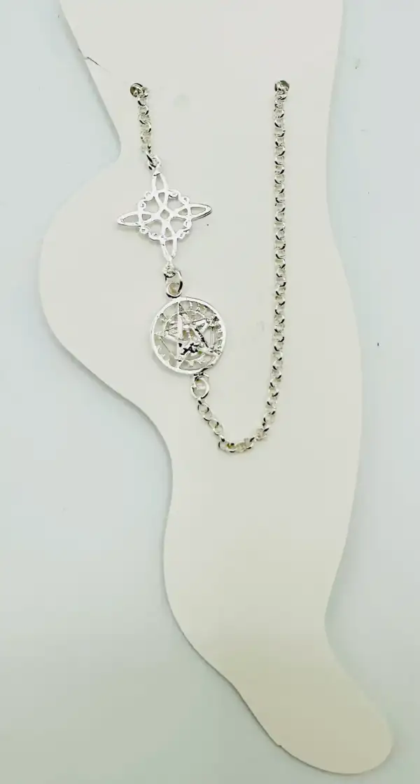 Tobillera Doble Proteccion Nudo De Bruja Y Tetragramaton Plata De Ley