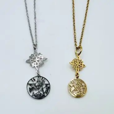 Colgante de Acero Doble Protección Nudo de Bruja y Tetragramatón