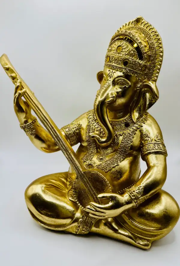 Figura Ganesha Con Guitarra Dorada