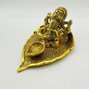Porta incienso Figura Ganesha Hoja Dorado
