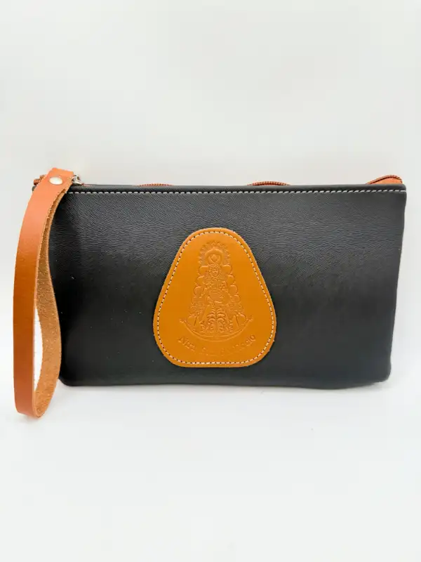 Bolso Cartera De Piel Virgen Del Rocio Negro Y Marron