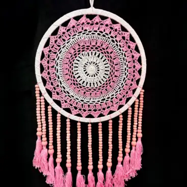 Atrapasueños Grande Rosa Y Blanco
