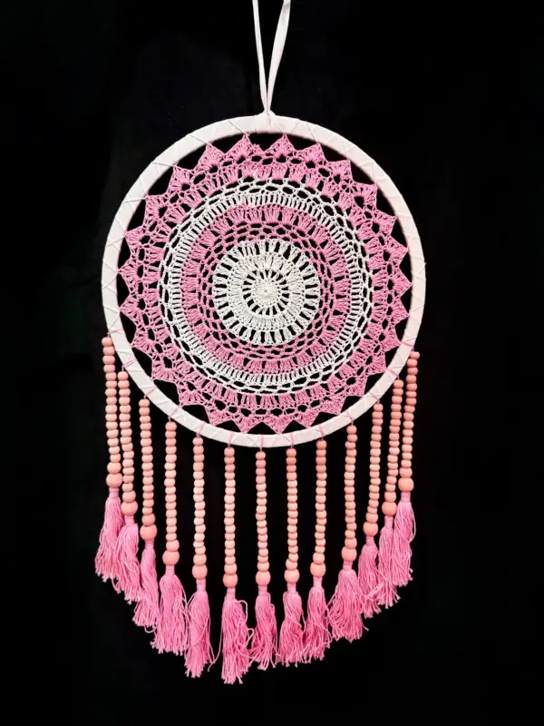 Atrapasueños Grande Rosa Y Blanco