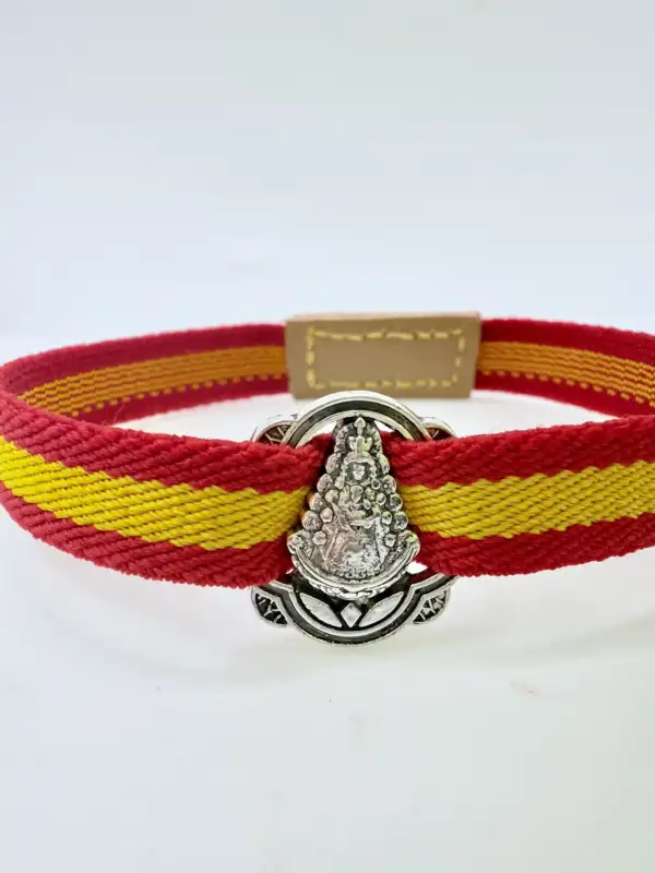 Pulsera Virgen Del Rocio Tela Elastica Rojo Y Amarillo