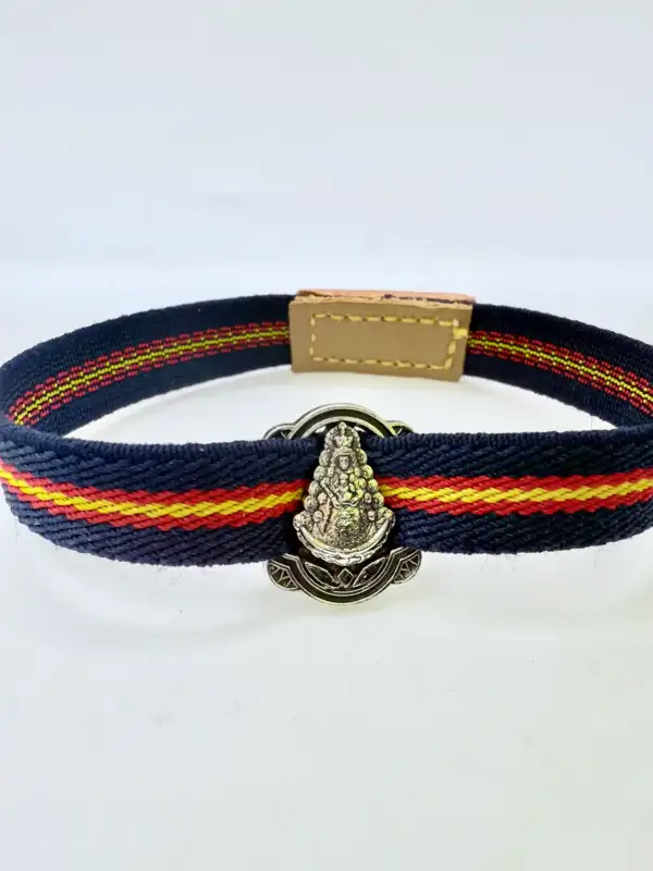 Pulsera Virgen Del Rocio Tela Elastica Azul Y Amarillo