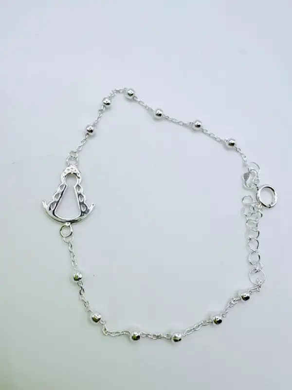 Pulsera Virgen Del Rocio Cadena Y Bolitas Plata De Ley