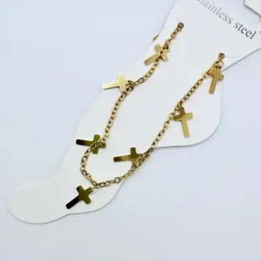 Tobillera Cruces Acero Dorado