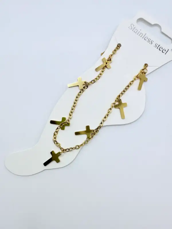 Tobillera Cruces Acero Dorado