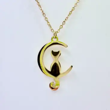 Colgante Gato Y Luna Acero Dorado