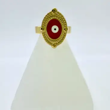 Anillo Ojo Turco Rojo Acero Dorado Talla 20