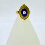 Anillo Ojo Turco Azul Acero Dorado Talla 18