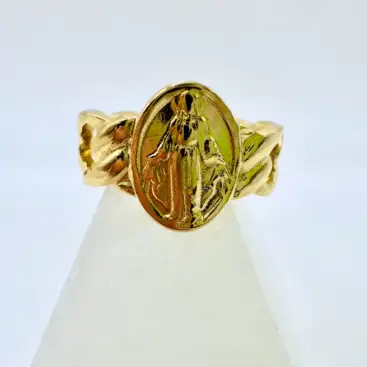Anillo Virgen Maria Acero Dorado Regulable