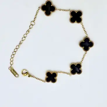 Pulsera Flor Color Negro Acero Dorado