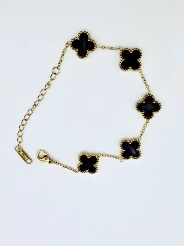 Pulsera Flor Color Negro Acero Dorado