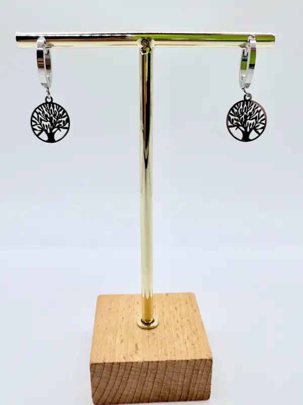 Pendientes Aro Arbol De La Vida Acero Plateado