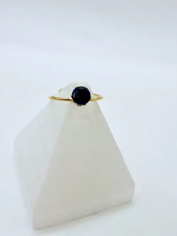 Anillo Lapislazuli Facetado Acero Dorado Regulable
