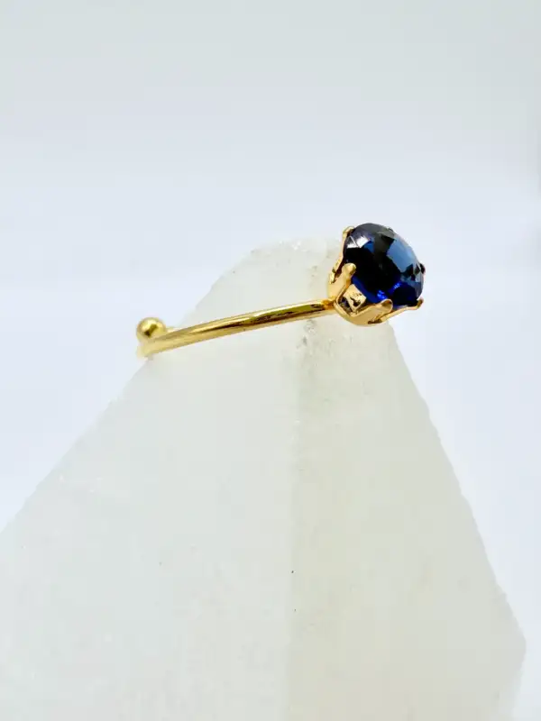 Anillo Lapislazuli Facetado Acero Dorado Regulable - Imagen 2